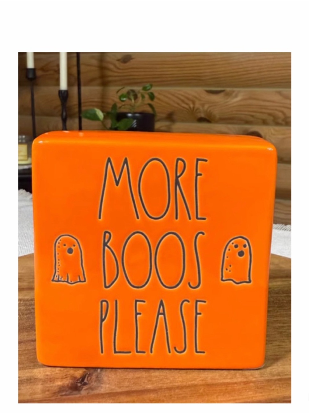 NEW Rae Dunn Halloween Double-sided Ceramic Block More Boos Please 👻